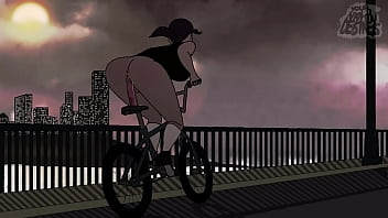 Riding her dildo bike throughout city with sound