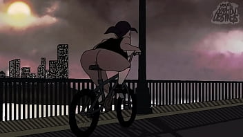 Riding her dildo bike throughout city with sound