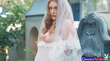 Passionate red cougar taking off her wedding dress outdoor Passionate red cougar taking off her wedding dress outdoor
