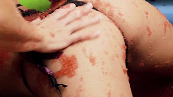 Krystal webb enjoys having her pussy rubbed in a pool of flavored jelly