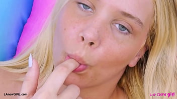 Chic blonde talent naked close up