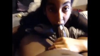 Pov horny teen sucks big black cock on webcam