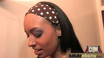Ebony gets group cumshots 1
