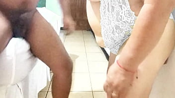 Doggy style fucking a milf while she puts a big toy cock in her mouth