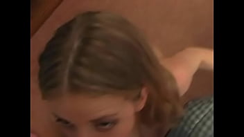 Classic teen sucks an adult man's cock in the bedroom