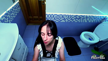 Stepmom and stepson in bathroom