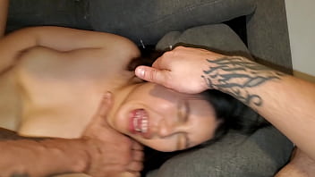 Asian hotwife cuckold hubby rough threesome