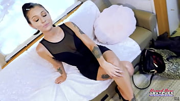 Brunette hottie raven lane enjoys masturbating her wet twat on the couch