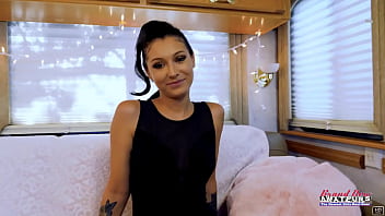 Brunette hottie raven lane enjoys masturbating her wet twat on the couch