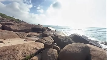 Risky public blowjob petite latina’s natural tits get soaked in cum