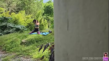 I found the neighborhood slut doing yoga in the park and fucked her right there