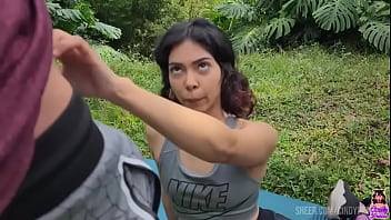 I found the neighborhood slut doing yoga in the park and fucked her right there