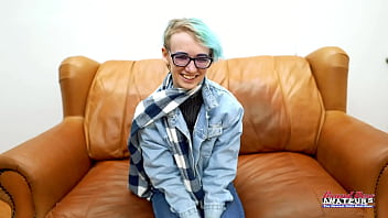 Skinny blue haired raven finger fucks her pussy and enjoys sucking a cock