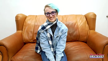 Skinny blue haired raven finger fucks her pussy and enjoys sucking a cock