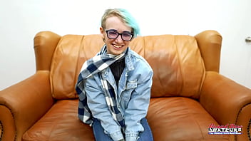 Skinny blue haired raven finger fucks her pussy and enjoys sucking a cock