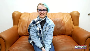 Skinny blue haired raven finger fucks her pussy and enjoys sucking a cock