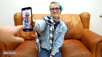 Skinny blue haired raven finger fucks her pussy and enjoys sucking a cock