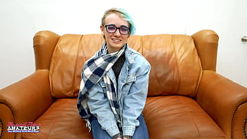 Skinny blue haired raven finger fucks her pussy and enjoys sucking a cock