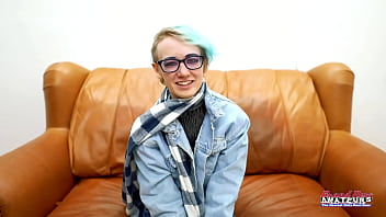 Skinny blue haired raven finger fucks her pussy and enjoys sucking a cock