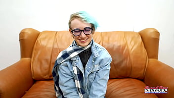 Skinny blue haired raven finger fucks her pussy and enjoys sucking a cock