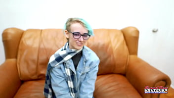 Skinny blue haired raven finger fucks her pussy and enjoys sucking a cock