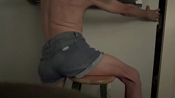 Short Version In Wife’s Denim Shorts Grinding Butt Groin And Bulge On Stool thumbnail