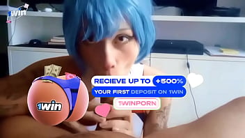 Rei ayanami cosplay blowjob and cum in bodysuit
