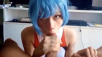 Rei ayanami cosplay blowjob and cum in bodysuit