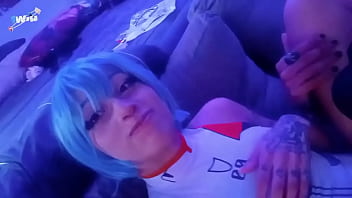 Rei ayanami cosplay blowjob and cum in bodysuit