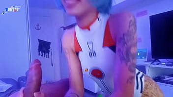 Rei ayanami cosplay blowjob and cum in bodysuit