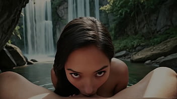 Pocahontas sex with gorgeous native american at waterfall ai generated
