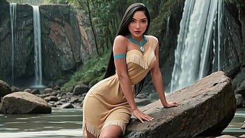 Pocahontas sex with gorgeous native american at waterfall ai generated
