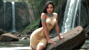Pocahontas sex with gorgeous native american at waterfall ai generated