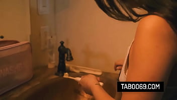 Petite asian teen got caught masturbating while peeking at dilf neighbor