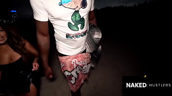 Beautuful baddie doesnt care who sees as she sucks a big black dick outside under lifeguard stand after partying on south beach