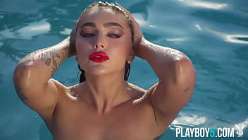 Perfect round ass brunette playmate shows off her luscious body fully