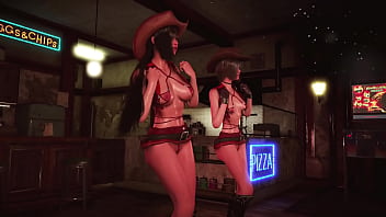 Toned hot tifa with yuffie entertain customers by dancing