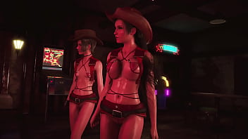 Toned hot tifa with yuffie entertain customers by dancing