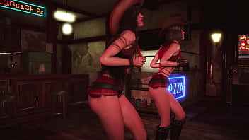 Toned hot tifa with yuffie entertain customers by dancing