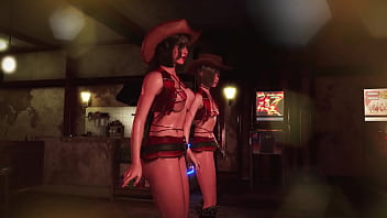 Toned hot tifa with yuffie entertain customers by dancing