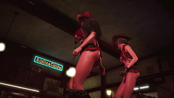 Toned hot tifa with yuffie entertain customers by dancing