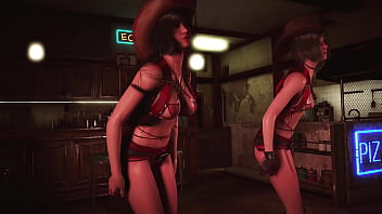 Toned hot tifa with yuffie entertain customers by dancing