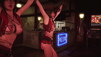 Toned hot tifa with yuffie entertain customers by dancing