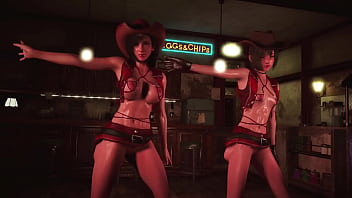 Toned hot tifa with yuffie entertain customers by dancing