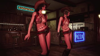 Toned hot tifa with yuffie entertain customers by dancing