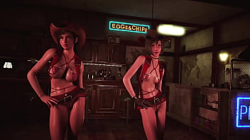 Toned hot tifa with yuffie entertain customers by dancing