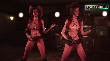 Toned hot tifa with yuffie entertain customers by dancing