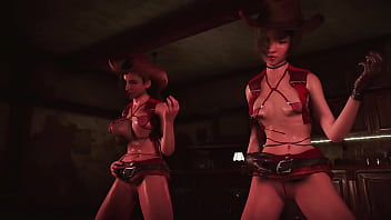 Toned hot tifa with yuffie entertain customers by dancing