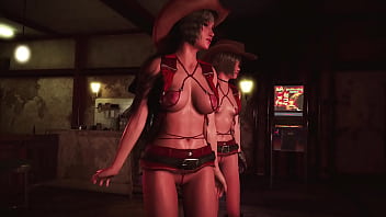 Toned hot tifa with yuffie entertain customers by dancing