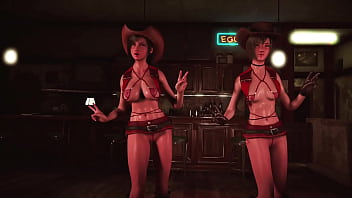 Toned hot tifa with yuffie entertain customers by dancing